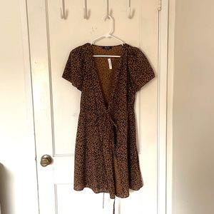 Flutter-Sleeve Wrap Mini Dress in Painted Leopard